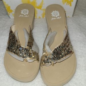 Yellow box size 8 gold sequin sandals
